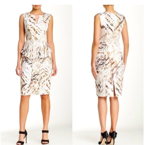 BLACK HALO ~ Abstract Leopard Print Peplum Dress ~ Size 2 - Picture 1 of 8